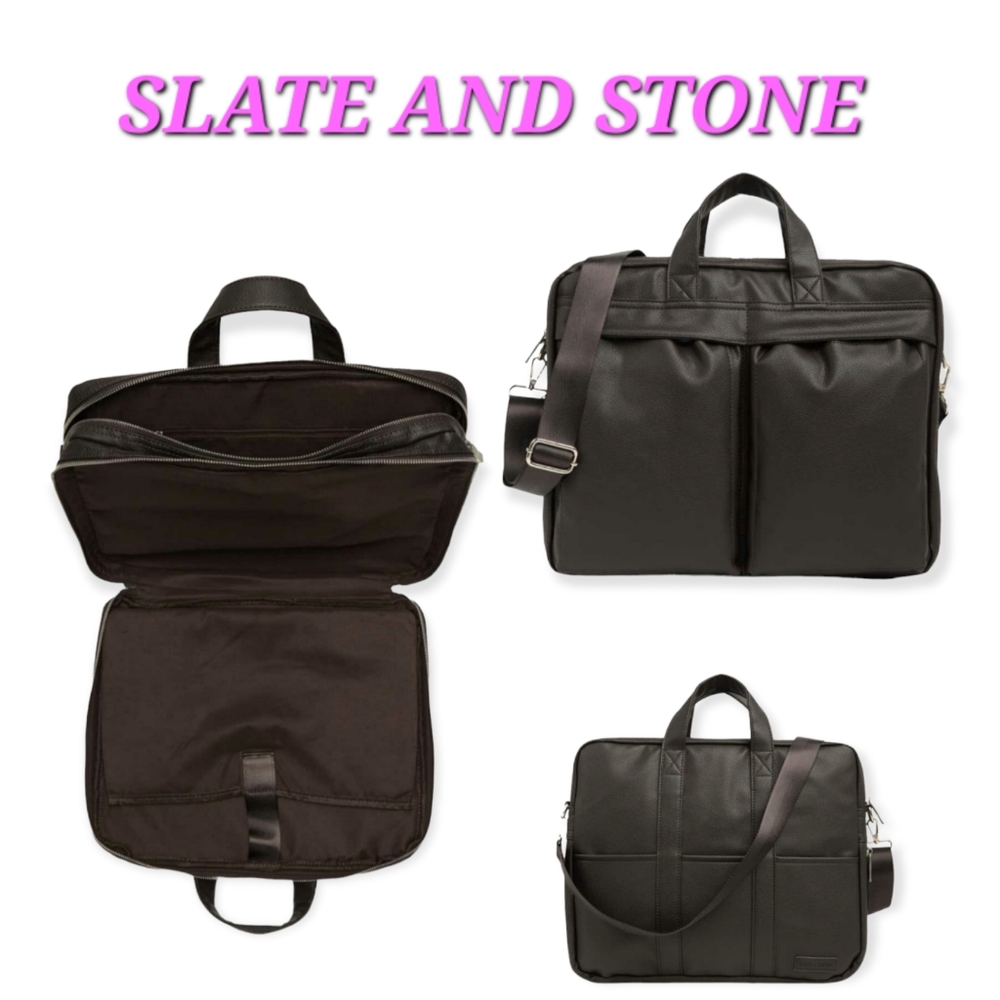 Slate And Stone Men's Faux Leather Laptop Bag in Dark Brown Pebbled